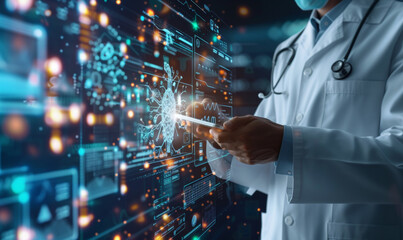 Global advancements in computer and internet technologies intersect with medical research and healthcare, symbolizing the future of digital healthcare