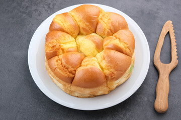 Roti Sobek Srikaya (Pull apart bread with kaya jam), Indonesian Food. Copy space for text
