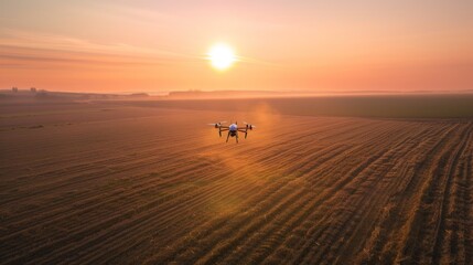 Fototapeta premium A plowed field is agricultural land from a drone flight altitude. Farming concept, natural panorama of fields with seedlings and machinery.