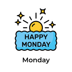 Happy monday icon in modern design style, isolated on white background