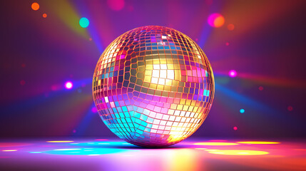 Obraz premium Disco ball sphere with colorful disco lights at party