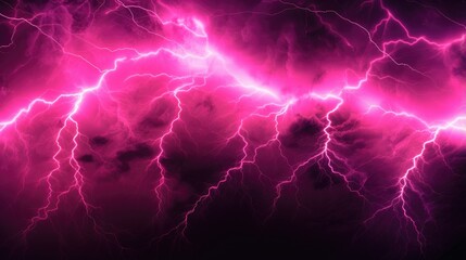 Vivid Pink Lightning Across Dark Clouds Digital Artwork.