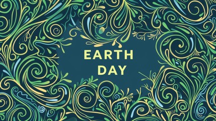 Green Swirls and Spirals Illustration for Earth Day with Dark Background.