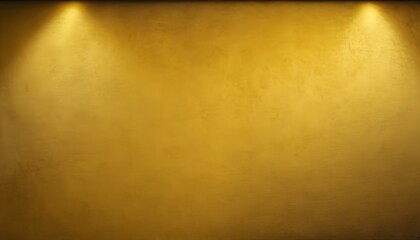 Dark yellow monochrome velvet yellow screen background, two upper spotlights, upper shadow