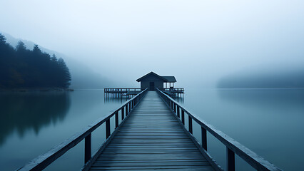 Obraz premium Lake with islands and long bridge, beautiful view.