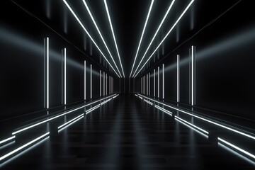 a black room with white lights