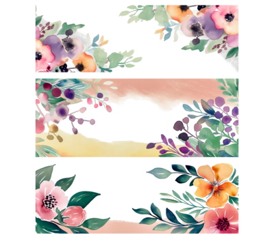 set of watercolor floral banners