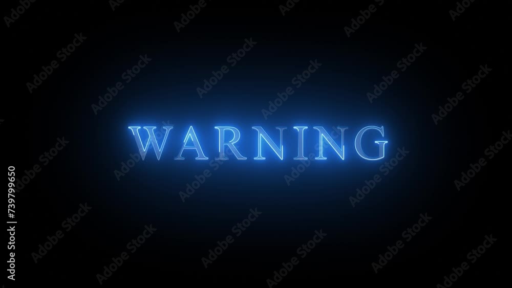 Aufkleber blinking warning alert word on black crt screen. glowing blue warning text sign on black background.
