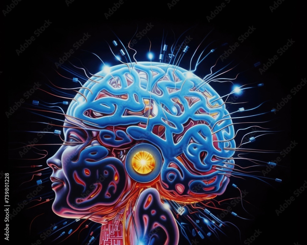 Poster the brain is shown in a 3d image. generative ai.