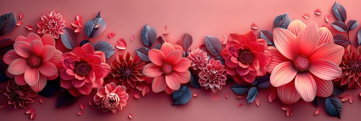 Dahlia Flowers On Coloured Background, Banner Image For Website, Background, Desktop Wallpaper