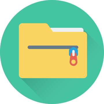 Flat round icon of zip folder