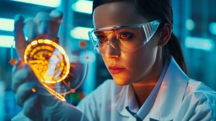 Lab engineer, brow furrowed, examines a wafer chip , Steady hand, keen eye