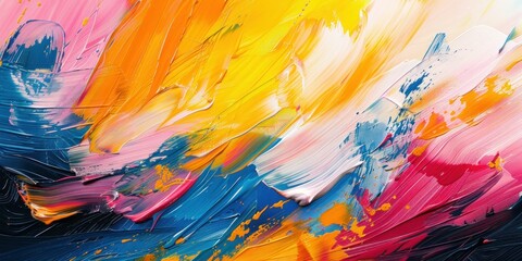 Bold, swift brush strokes in acrylic, creating a vibrant abstract artistic movement