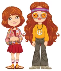 Printed roller blinds Kids Two cartoon girls dressed in vintage 70s attire.