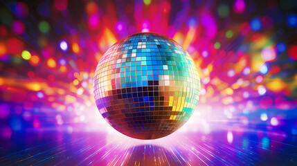 Obraz premium Disco ball sphere with colorful disco lights at party