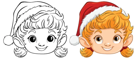 Photo sur Plexiglas Enfants Colorful and line art of a smiling Christmas elf