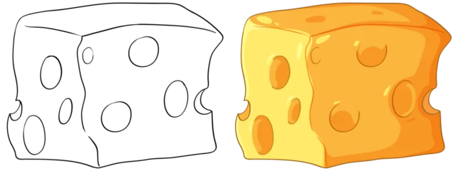 Photo sur Plexiglas Enfants Illustration of cheese in sketch and colored form.