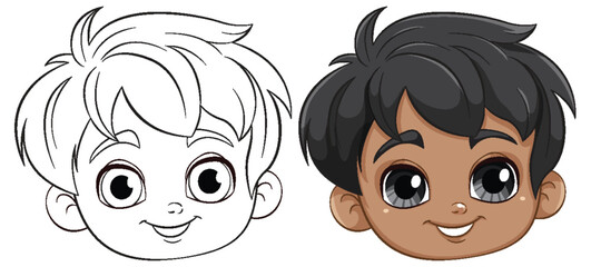Two smiling cartoon boys with different skin tones