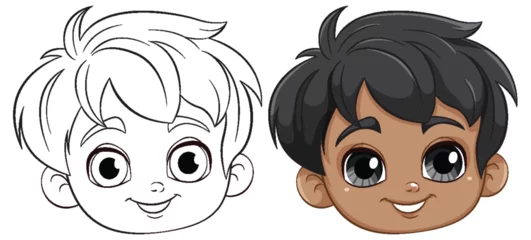 Foto auf Acrylglas Kinder Two smiling cartoon boys with different skin tones