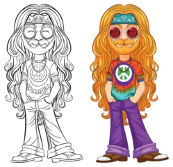 Wall murals Kids Colorful and detailed hippie character vector art