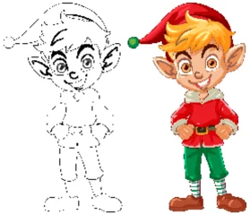 Wall murals Kids Vector illustration of an elf, colored and line art.