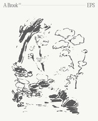 A brook in the woods. A spring sketch. Hand drawn vector illustration. - 739803077