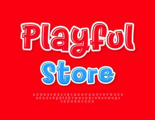 Obraz premium Vector advertising banner Baby Store. Funny Glossy Font. Modern Playful Alphabet Letters and Numbers.