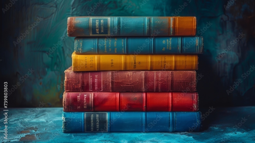 Poster book stack isolated on white background. collection of different books. hardback books for reading. 