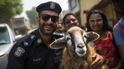Sheep in Police uniform, cute and cool Eid ul Adha backgrounds - obrazy, fototapety, plakaty