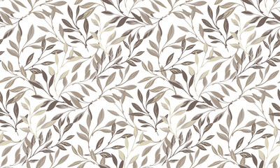 Elegance gently forest tiny beige leaf stems intertwine in a seamless pattern. Vector hand drawn sketch. Abstract artistic branches leaves background. Collage template for designs, patterned, print