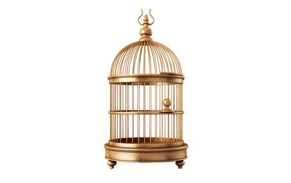 A photo of a golden birdcage set showcasing its intricate design. on a White or Clear Surface PNG Transparent Background.