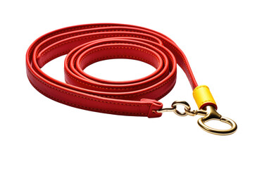 A photograph showcasing a red leash with a metal hook. on a White or Clear Surface PNG Transparent Background.