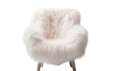 A white chair with a furry seat and legs placed in a well lit room. on a White or Clear Surface PNG Transparent Background.
