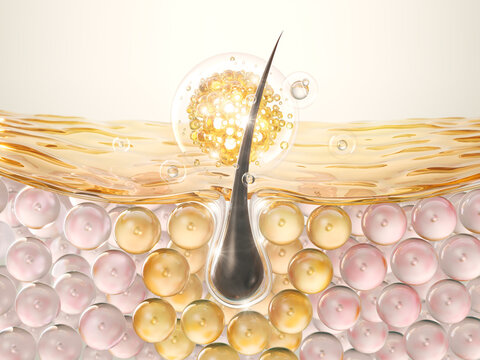 Nourish hair of shampoo or serum. Repair damaged hair concept, 3d rendering.