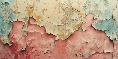 The vintage effect of faded paint on old walls, its peeling layers revealing time's texture