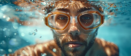 A professional swimmer under water after a jump - obrazy, fototapety, plakaty