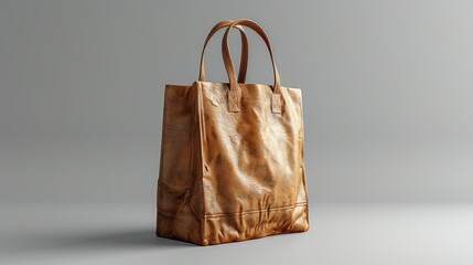 The bag is a soft beige color with smooth handles and buckles that reflect the quality of its handcrafting.