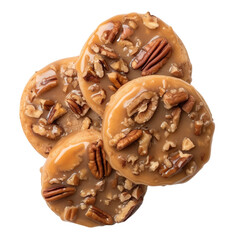 top view of  pecan caramel biscuits isolated on a white transparent background