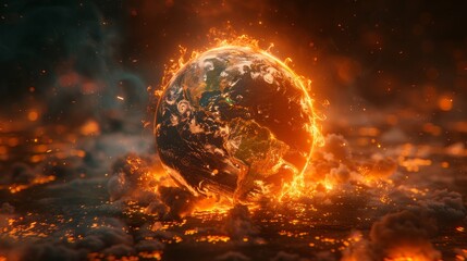 Apocalyptic Vision: Tierra del Fuego engulfed in flames amidst the abyss of space, a dire warning about global warming and climate change - obrazy, fototapety, plakaty