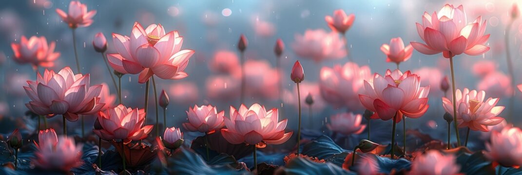 Panoramic Photo Pond Pink Lotuses Copy, Banner Image For Website, Background, Desktop Wallpaper