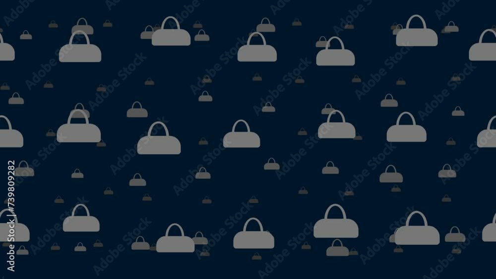 Poster sports bag symbols float horizontally from left to right. parallax fly effect. floating symbols are 