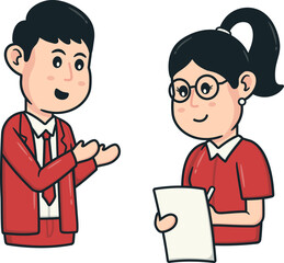 Fototapeta premium Businessman Character Coaching His Woman Staff in National Mentoring Month