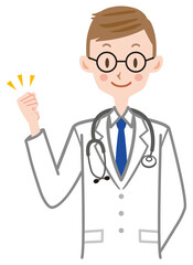 ガッツポーズする医師　医者　説明　先生