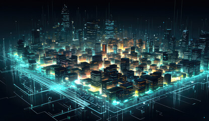 Fototapeta na wymiar A Futuristic Cityscape With Neon Lights