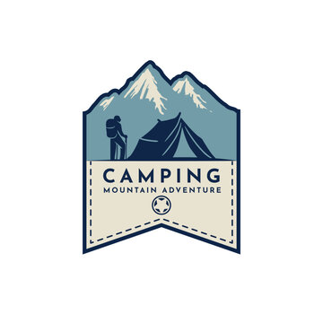 mountain hike camping logo design
