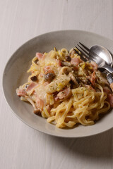 白菜とベーコンのクリームパスタ