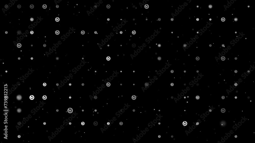 Poster template animation of evenly spaced replay media symbols of different sizes and opacity. animation o