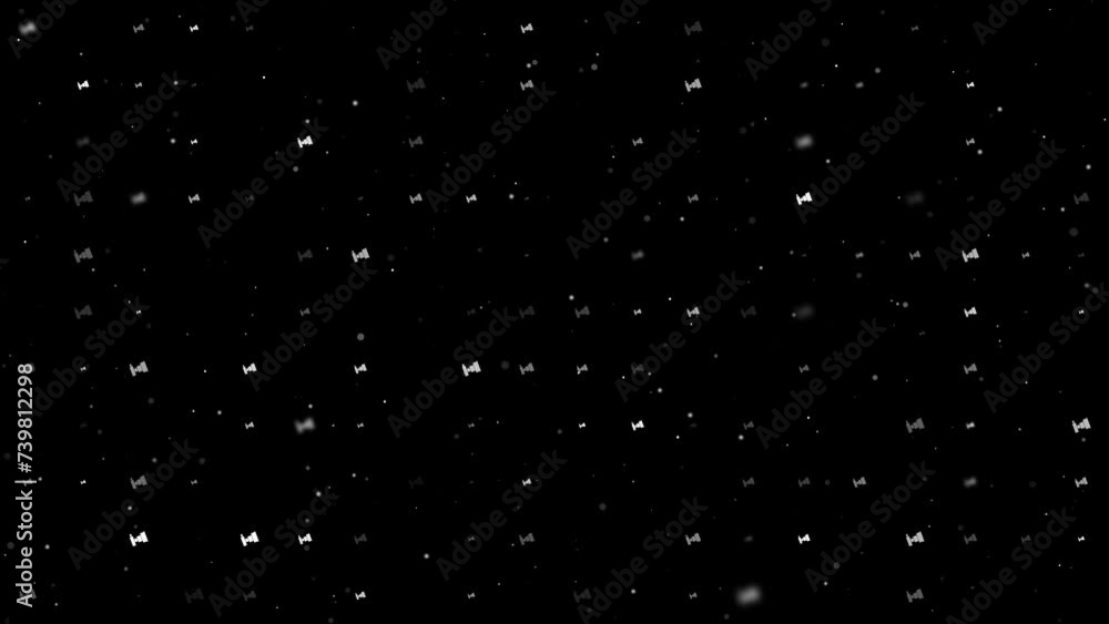 Poster template animation of evenly spaced camera symbols of different sizes and opacity. animation of tran