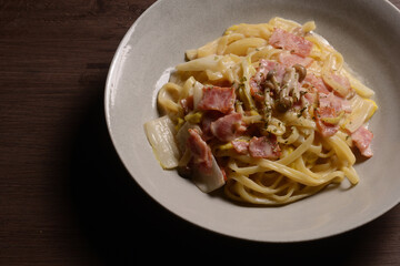 白菜とベーコンのクリームパスタ