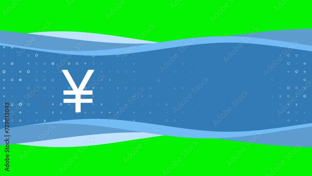Poster animation of blue banner waves movement with white yuan symbol on the left. on the background there 